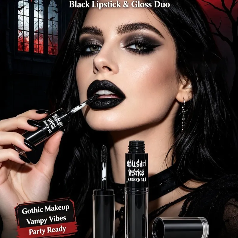 Halloween 2-in-1 Lip Gloss Matte Liner Liner Αδιάβροχο Υγρό Κραγιόν μακράς διαρκείας Ενυδατικό λαμπερό λαμπερό Lip Oil για πάρτι — image 3