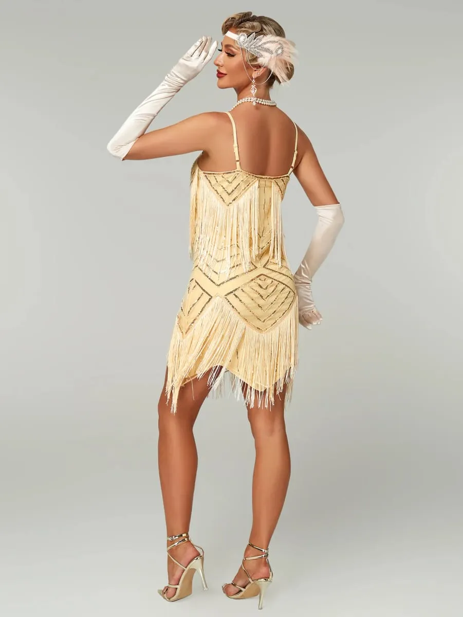 Flapper Roaring Plus Size 20s Great Lady Μίνι Κοντό Φόρεμα Gatsby με κρόσσια παγιέτα Beaded Lady Mini Tassels Φορέματα διακόσμησης — image 7
