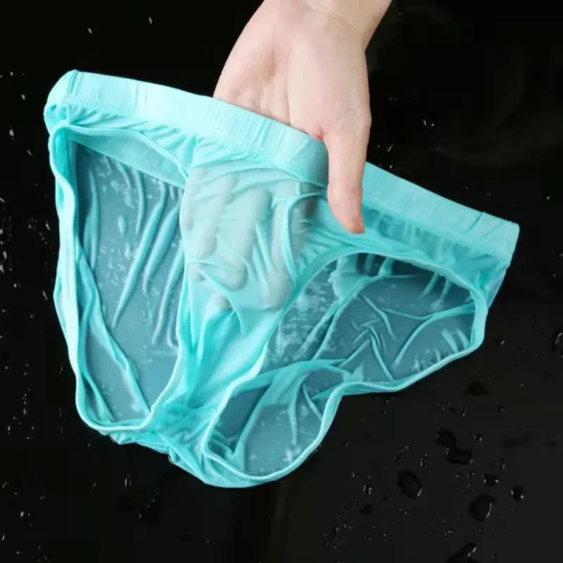 Men Sexy Sheer Ice Silk Briefs Underwear Quick-Dry U Convex Pouch Breathable Low-Waist Underpants Summer Cooling — image 15