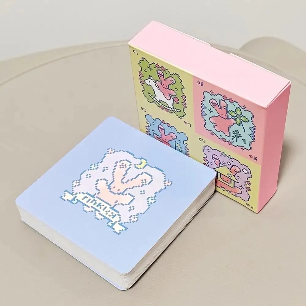 Kawaii Pixel Art Pinkish Lenormand Deck - 42 Cute Rabbit Oracle Cards 7x7cm for Divination Square Mini Deck Rembossed Cardstock