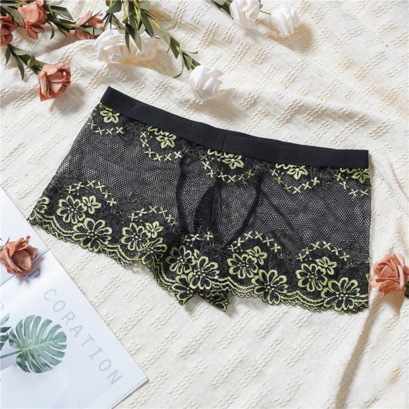 Men Lace Jacquard Mesh Boxer Shorts Underwear Hollow Temptation Exotic Trunks Silk Soft Quick Dry Breathable Sexy Panties — image 17