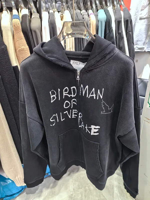 Nouveau surdimensionné PALY sweat à capuche pour homme femme lavé noir endommagé meilleure qualité décontracté Vintage Cardigan Zip sweats — image 5