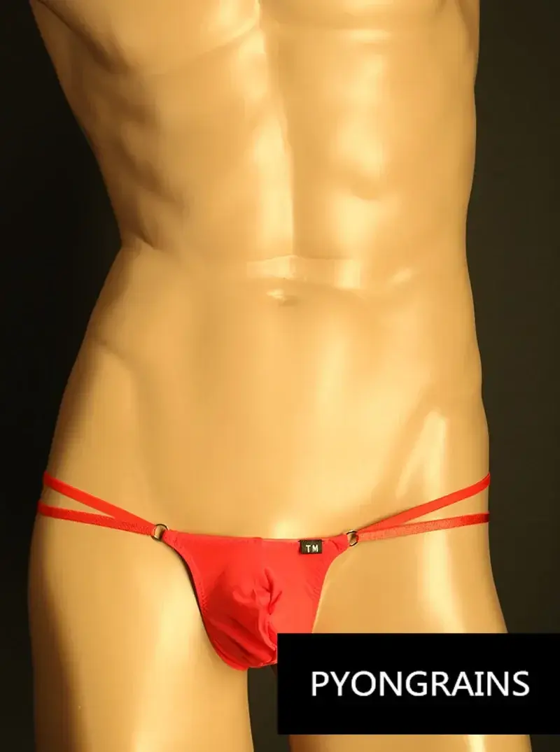 남자 조정 가능한 금속 O-링 더블 얇은 스트랩 비키니 팬티 낮은 상승 부드러운 얼음 실크 3D U 볼록한 주머니 섹시한 남성 속옷 — image 13