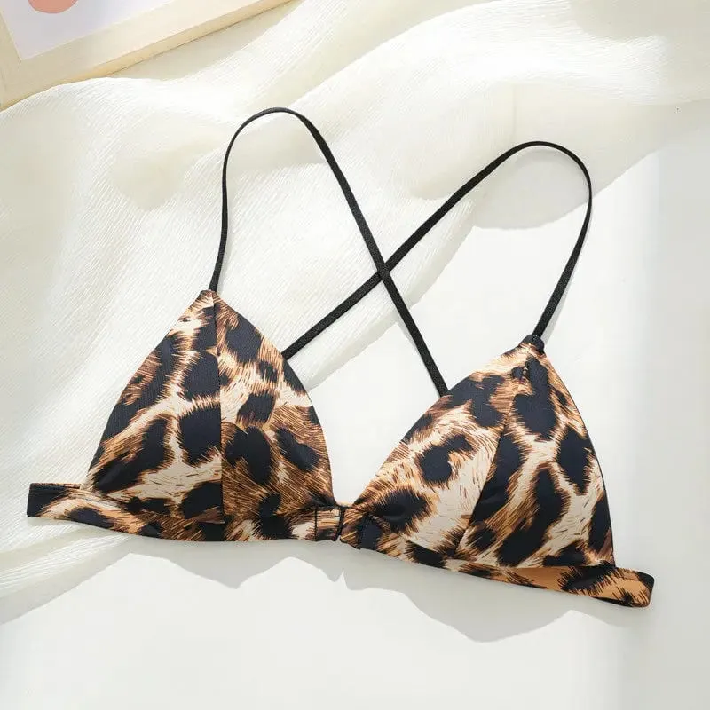 Hot Sale Σουτιέν Leopard Print Γαλλικό Τρίγωνο Κλείσιμο Λεπτή Ομορφιά Πίσω Λουράκι Σπαγγέτι Άνετα Γυναικεία Καλοκαιρινό Καθημερινά