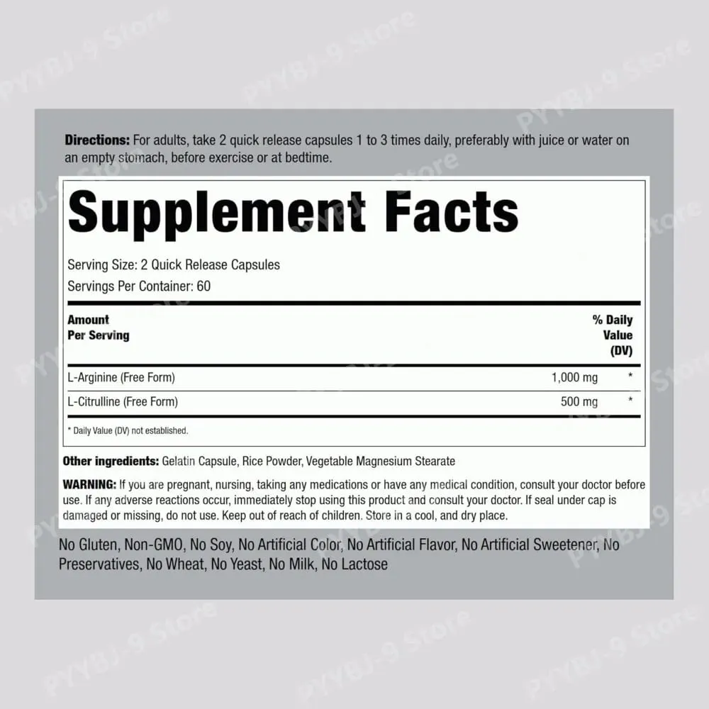 1500 Mg L-arginin és L-citrullin adagonként szabad formájú aminosav komplex férfiaknak és nőknek, nem GMO gluténmentes 120 kapszula