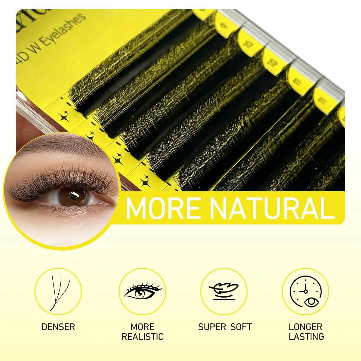 Merrdear 4D W Lash Extensions for Women 8-15mm Mixed Tray C/D Curl False Eyelash 4D W-shaped Eye Lashes Natural Daily Makeup