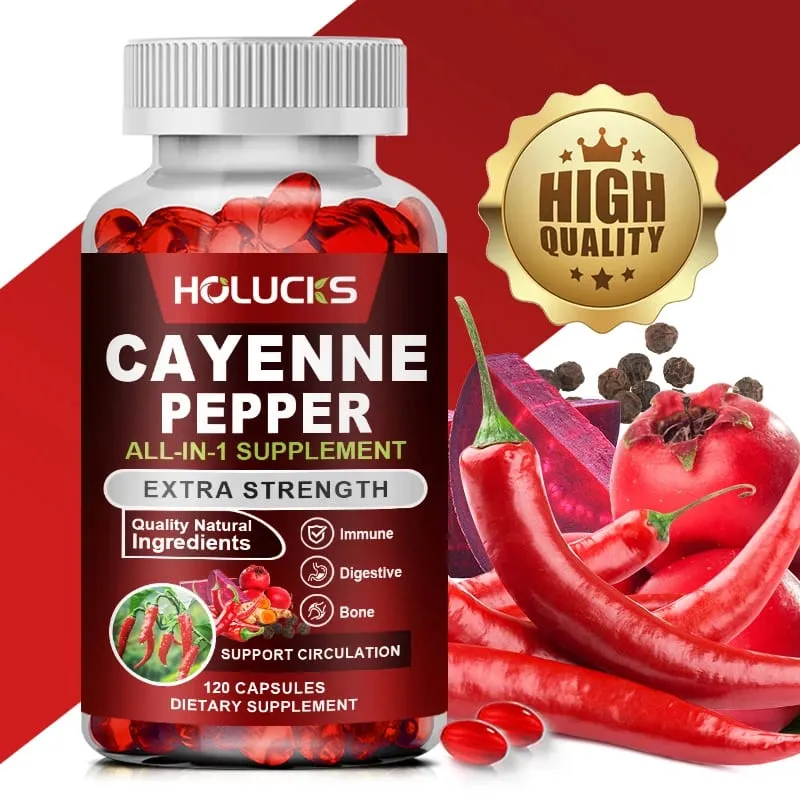 Cayenne Pepper Capsules with Vitamin D3 K2 Blood Circulation Promote Digestion Boost Metabolism Support Joint Bone Health