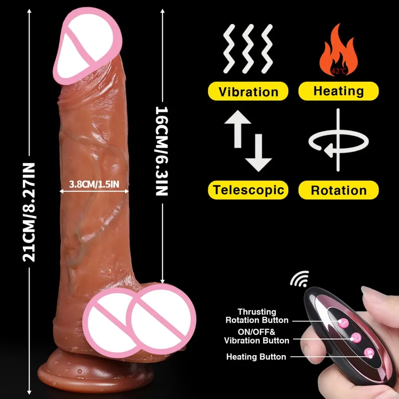 Realistic Dildo Telescopic Vibrator Silicone Penis Masturbation for Women Thrusting Dick Adult Heating Remote Control Sex Toys