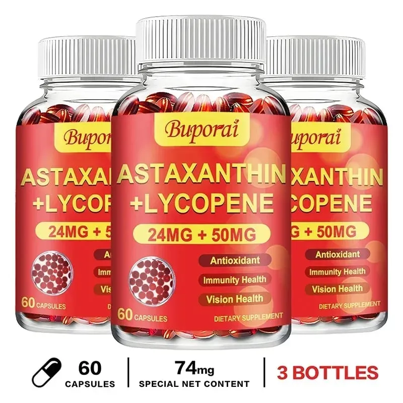 Astaxanthin + Lycopene Softgels - Antioxidant Supports Heart Eye Skin and Prostate Health Improves Immune Function