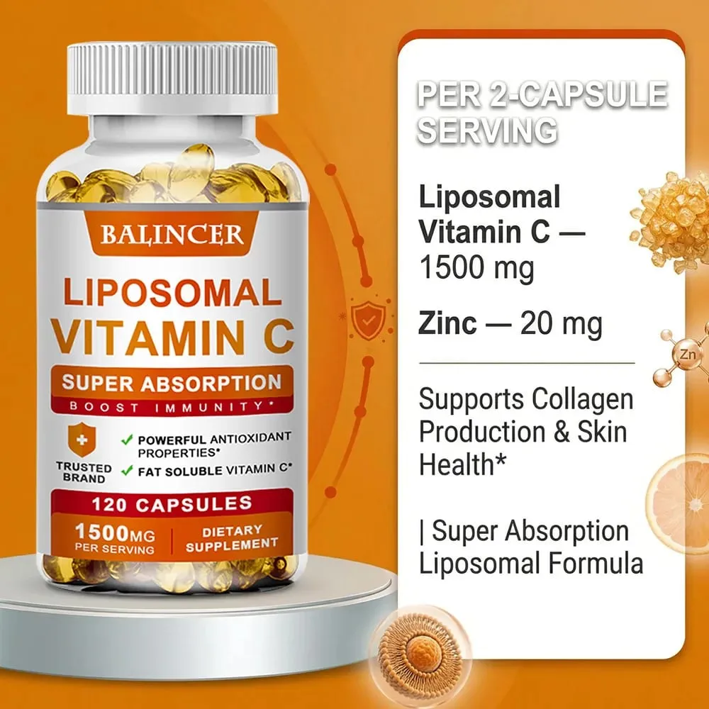 Liposomal Vitamin C 1500mg High Absorption Fat-Soluble Ascorbic Acid Immune Support Collagen Booster & Antioxidant Supplement — image 3