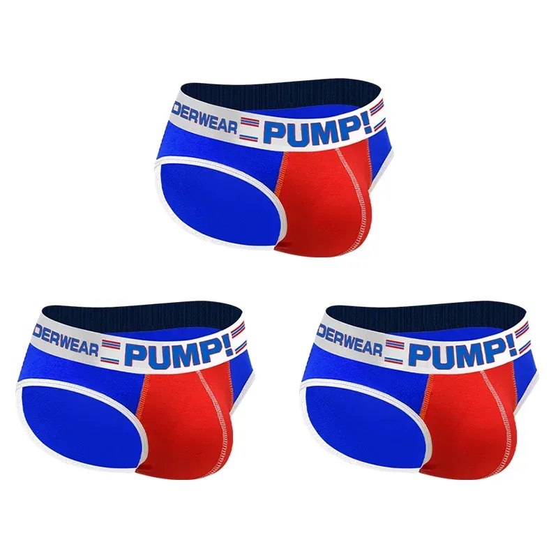 Men's Cotton Color Block Briefs, Pump! Logo Wide Waistband Low Rise Sexy 3D Convex Pouch Underwear 3256813080433415 — image 29