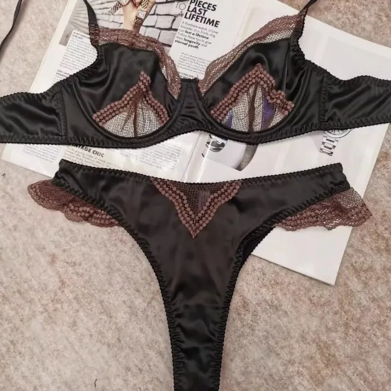 Παριζιάνικο Σετ Εσώρουχα | Chantilly Lace & Mesh Cutouts | Υποστήριξη EU 85B | Αβίαστα γαλλικά σέξι σουτιέν αδυνατίσματος — image 5