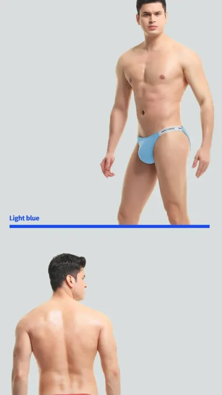Men's Underwear Solid Color Elastic Tight Sexy Low Waist Ice Silk High Fork Thong Fitness Sports Comfortable Triangle Shorts