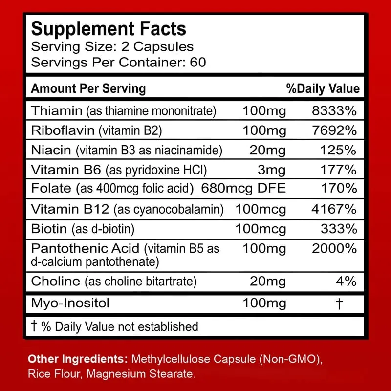 B Complex Vitamins - All B Vitamins Including B12 B1 B2 B3 B5 B6 B7 B9 Folic Acid - Support Healthy Energy Metabolism — image 6