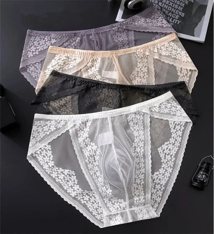 Men Ice Silk Lace Underwear 3D Convex Bag Plus Size Sexy Lingerie Calzoncillos Hombre Tangas Breathable Male Sleepwear — image 9