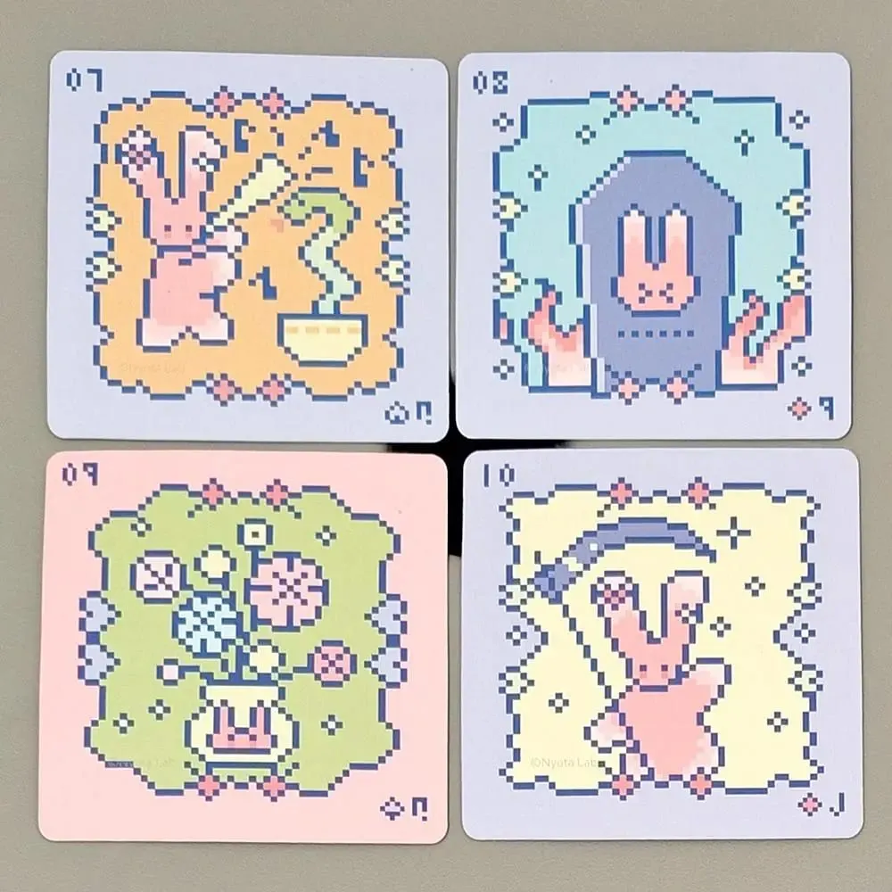 Kawaii Pixel Art Pinkish Lenormand Deck - 42 Cute Rabbit Oracle Cards 7x7cm for Divination Square Mini Deck Rembossed Cardstock