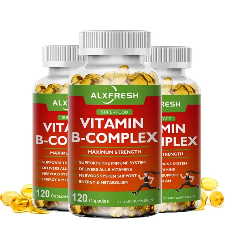 B-komplex vitamin-kiegészítők (B12 B1 B2 B3 B5 B6 B9 folsav és biotin) a stressz enyhítésére, hangulatra, immunrendszert támogató kapszula — image 8