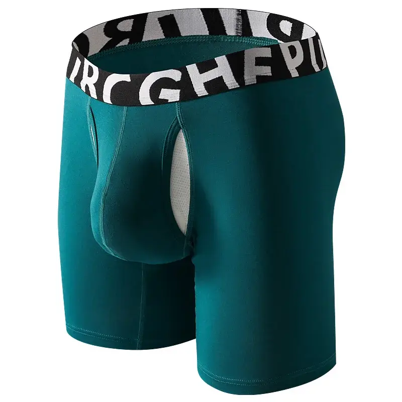 Men's Long Leg Cotton Boxer Briefs with Scrotum Pouch Anti-Chafing U Convex Separation Sports Underwear for Comfort — image 12