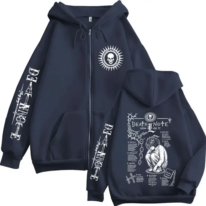 Anime Death Note L·Lawliet Ryuk Dragkedja Huvtröjor Herrkläder Mode Fritidsdag Långärmad Zip Up Huvtröjor Jackor Kappor