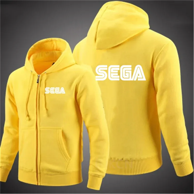 Sudaderas para hombre, jersey Sega de otoño, chaqueta informal con cremallera para hombre, Sudadera con capucha para exteriores, sudadera de otoño de Color sólido con cuello alto