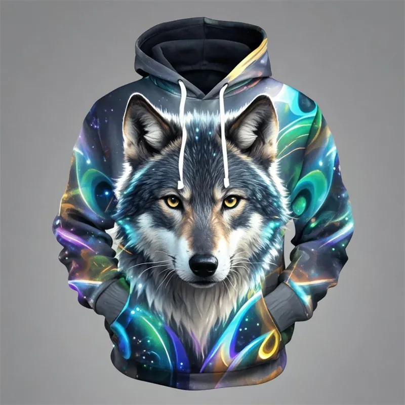 3D Aslan Grafik Baskılı erkek Hoodie Moda Sokak Kapşonlu Kazak Yaz Sonbahar Büyük Boy Eşofman Kazak Rahat Kapüşonlular — image 7