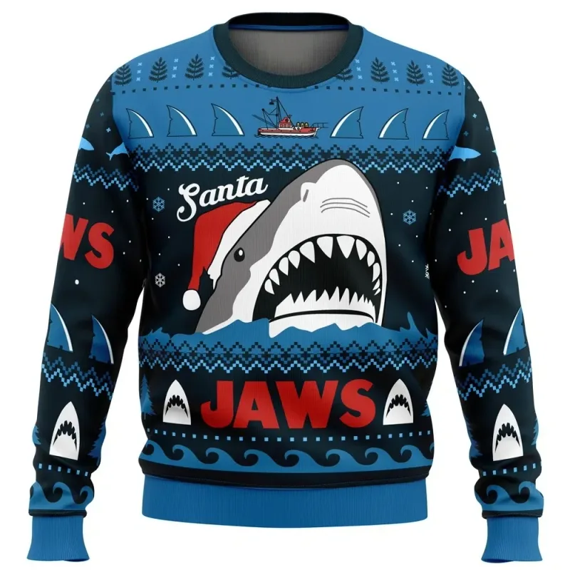 Santa Jaws Jaws 남성용 크루넥 어글리 크리스마스 스웨트 셔츠 부드럽고 편안한 스타일리쉬 편안한 핏 플러스 사이즈 긴 소매 가을 겨울
