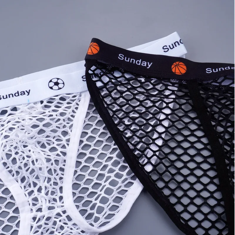 2PCS Basketball Letters Print Low Waist Men Sexy Transparent Nylon Briefs Male Large Mesh Fishnet Underwear for Sports — image 6