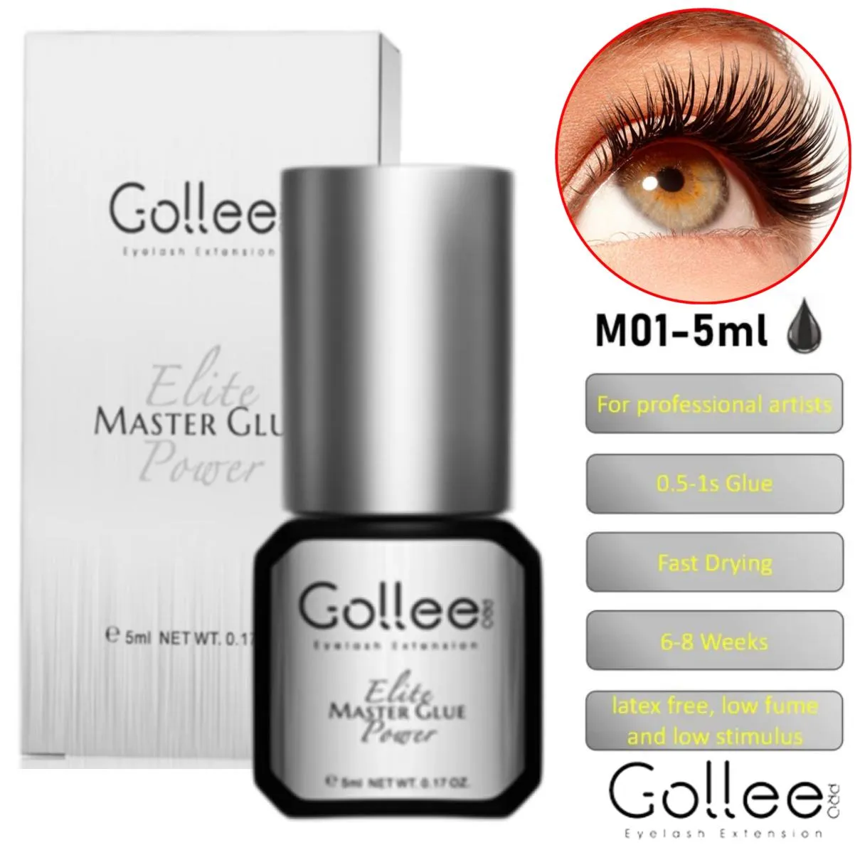 Gollee Fast Drying Eyelash Glue 0.5S 1S 2S 3S Unscented Lash Glue Low Ood Lashes Extension Adhesive for Professional Supplie — image 5