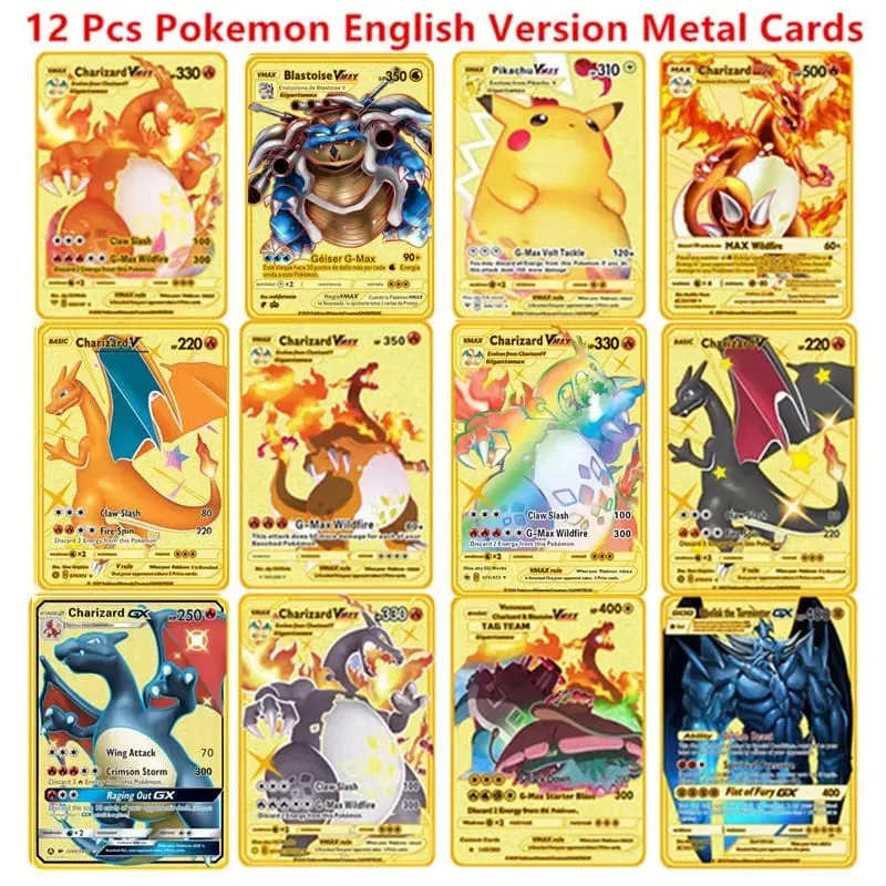 Αγγλική έκδοση Pokemon Metal Card Anime Figure Pikachu Charizard Mewtwo Battle Trading Game Collection Cards Model Toy Gifts — image 3