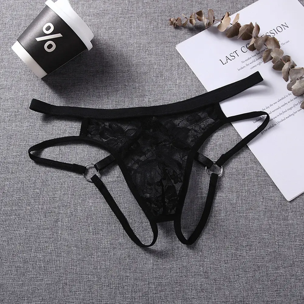 ชุดชั้นในเซ็กซี่ชาย G-Strings ชุดชั้นใน Exotic กางเกง SHEER Lace POUCH Hollow OUT Lace ดอกไม้รูปแบบเข็มขัดปรับ — image 6