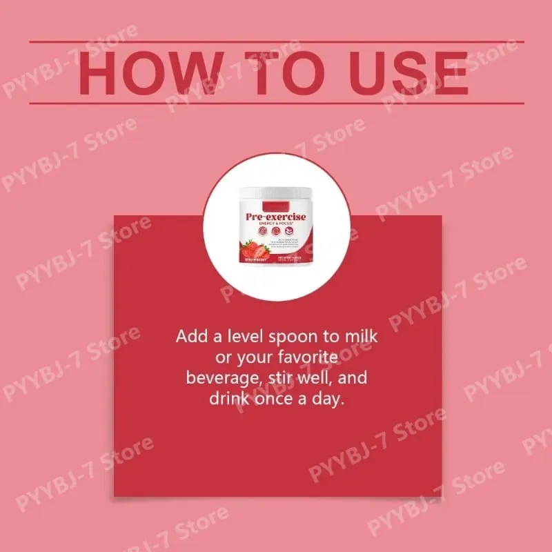 Pre-Workout Powder Energy and Focus Support Support Muscle Recovery Strawberry Flavor Daily Health Care 300g