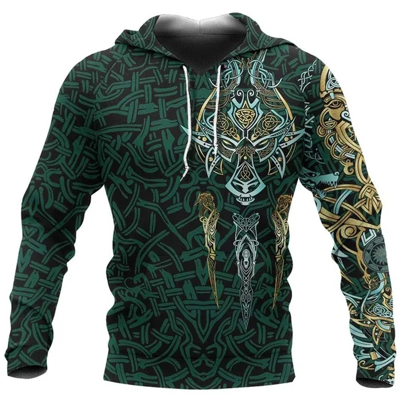 Sweat à capuche pour hommes, motif de tatouage d'aigle Vikings imprimé en 3D, mode décontractée, Harajuku Hip Hop, automne et hiver, surdimensionné, 2024