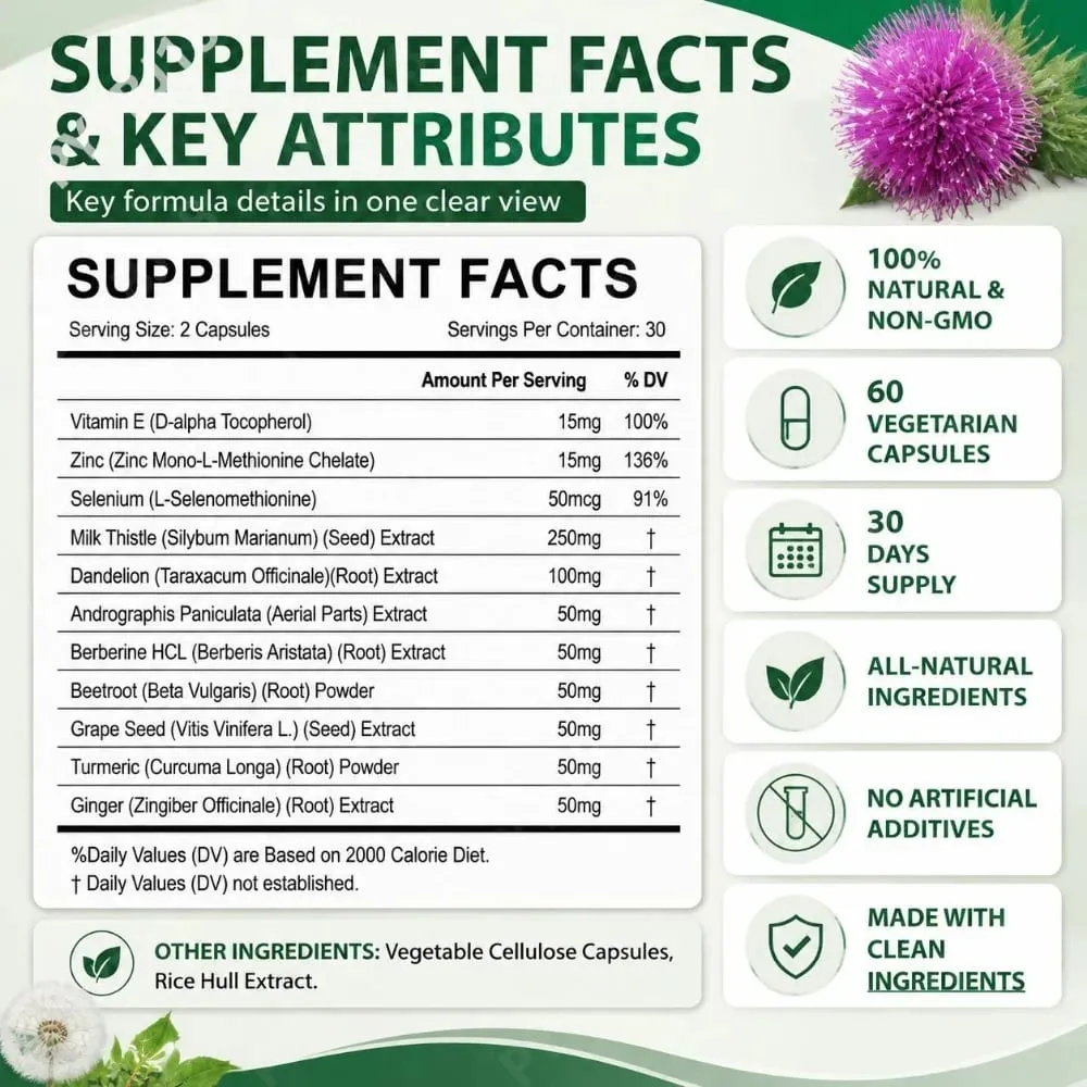 Acentialabs Liver Cleanse & Detox Capsules with Dandelion Milk Thistle Extract for Liver Digestion Health Support 60 Capsules — image 3