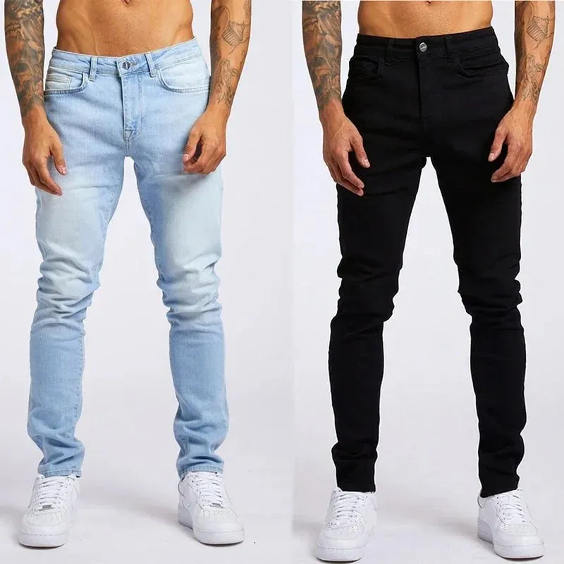 Ανδρικό τζιν ελαστικό Skinny μονόχρωμο Stretch Pencil Παντελόνι Slim Fit Τζιν Τζιν Τζόγκινγκ Streetwear Cowboy Casual Παντελόνι Blck