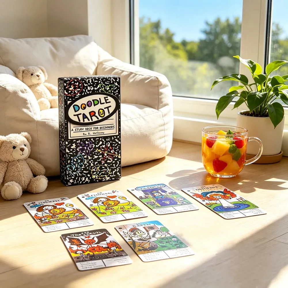 Doodle Cards Tarot 78 English Version Divination Borad Games Παιχνίδι καρτών Χαριτωμένο με χέρι για αρχάριους και πνευματική ανάγνωση
