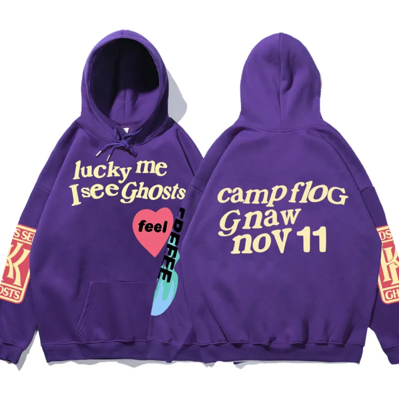 Moletom com capuz solto estampado com grafite Kanye Moletom masculino oversized Luck Me I See Ghosts Camisola com capuz Unissex Camisola com capuz — image 13
