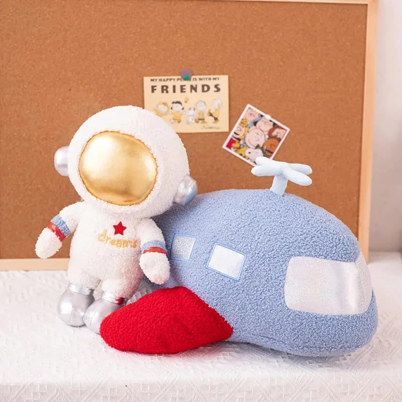 ZU Space Theme Party Home Decor Cute Astronauts UFO Rocket and Plane Plush Toys Boys Tent Room Throw Pillows