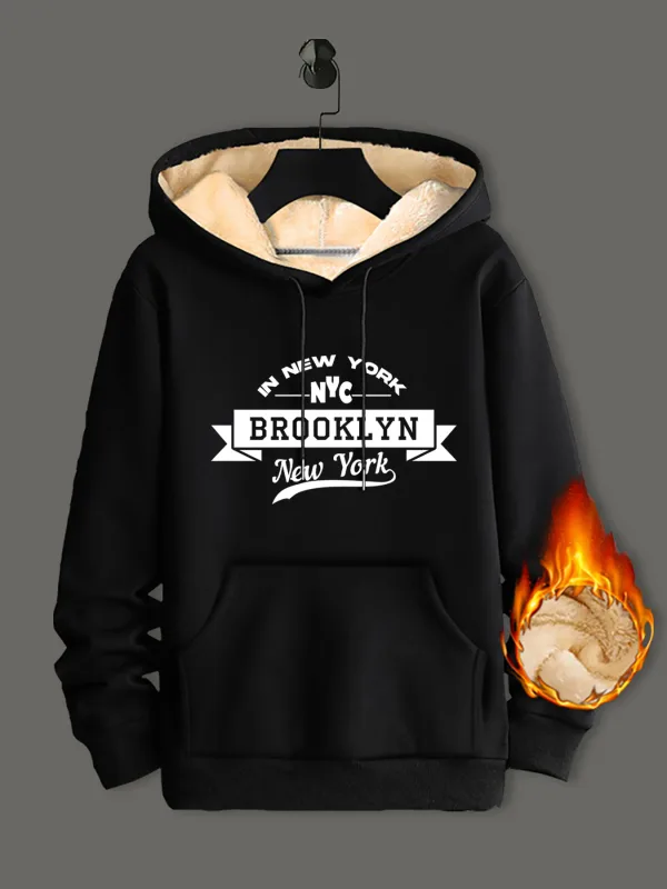 Winter Lamswol Hoodies Dikker Warme Winddichte Sweatshirts Print Capuchon Trui Losse Heren Dames Winter Hoodies Zwart
