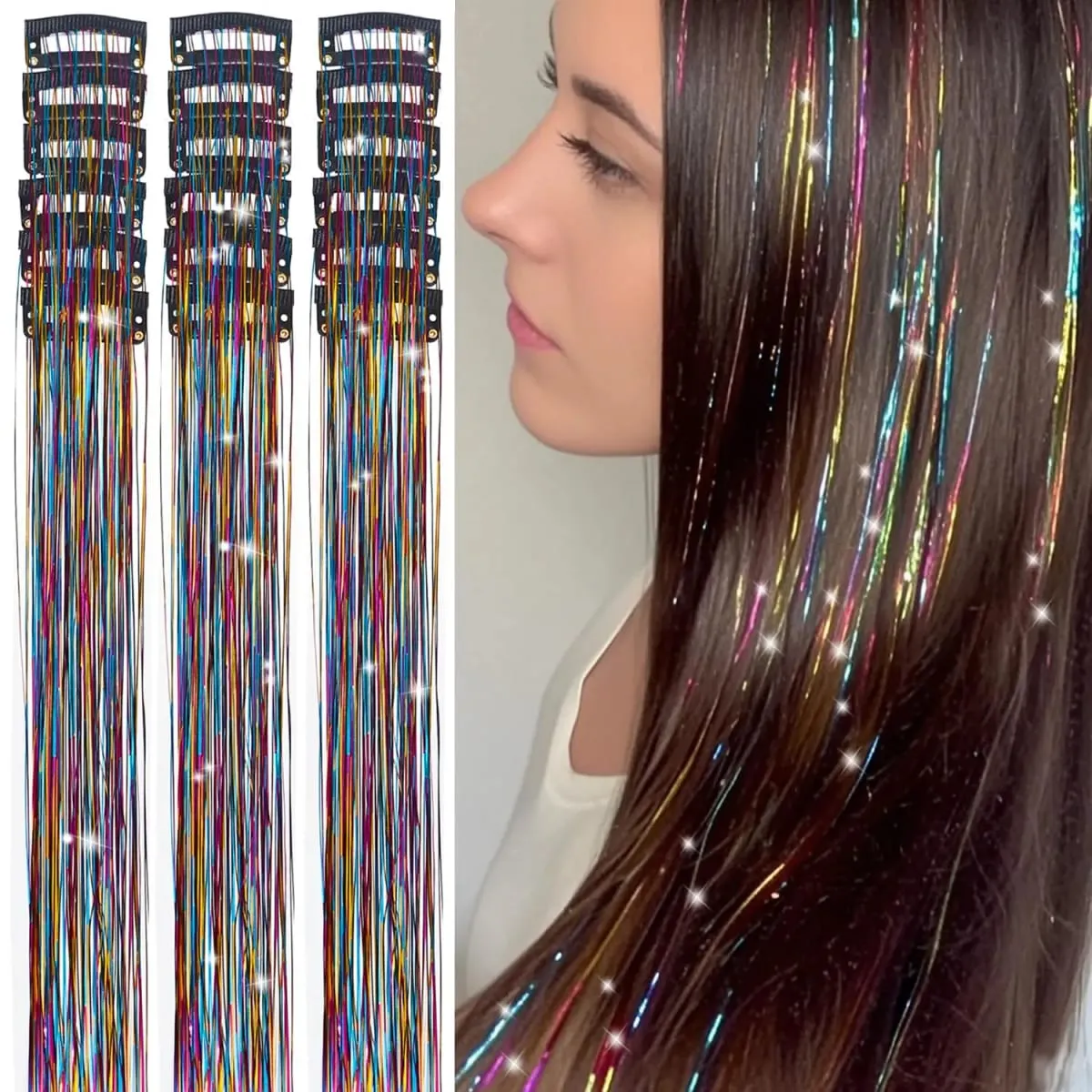 Επεκτάσεις μαλλιών 20 ιντσών Glitter Tinsel με κλιπ σε 6 τμχ/Σετ συνθετικό κλιπ σε Sparkle Fairy Hair Αξεσουάρ για Γυναικεία Παιδιά