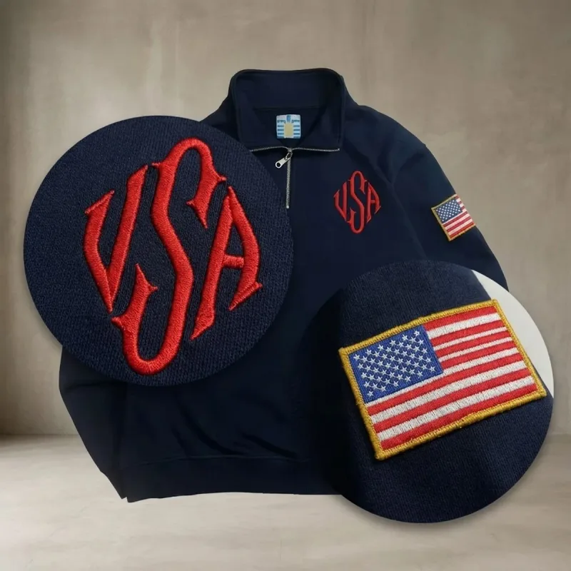 Sweat-shirt à capuche brodé drapeau américain Y2K pour homme, bleu marine et blanc, pull à manches patchs, Streetwear décontracté