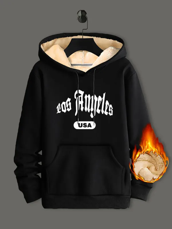 Winter Lamswol Hoodies Dikker Warme Winddichte Sweatshirts Print Capuchon Trui Losse Heren Dames Winter Hoodies Zwart