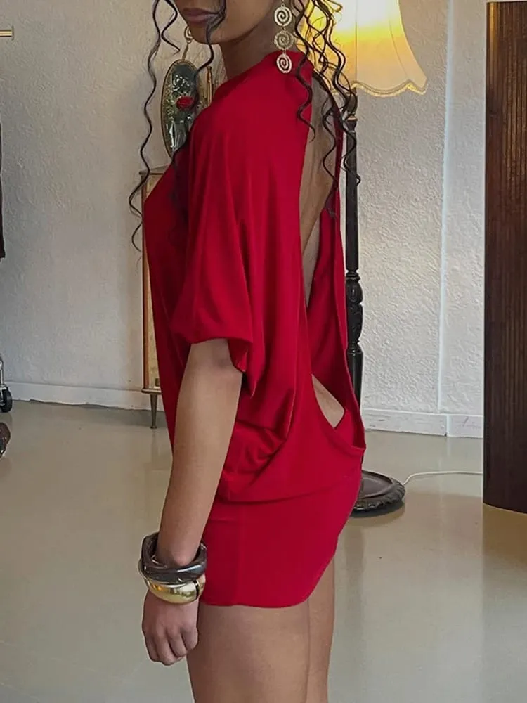 Cutenew μονόχρωμο γυναικείο μίνι φόρεμα, σέξι και κομψό, μισό μανίκι Crew λαιμόκοψη που διαμορφώνει το σώμα Frock Mujer απλά ρούχα για πάρτι — image 6