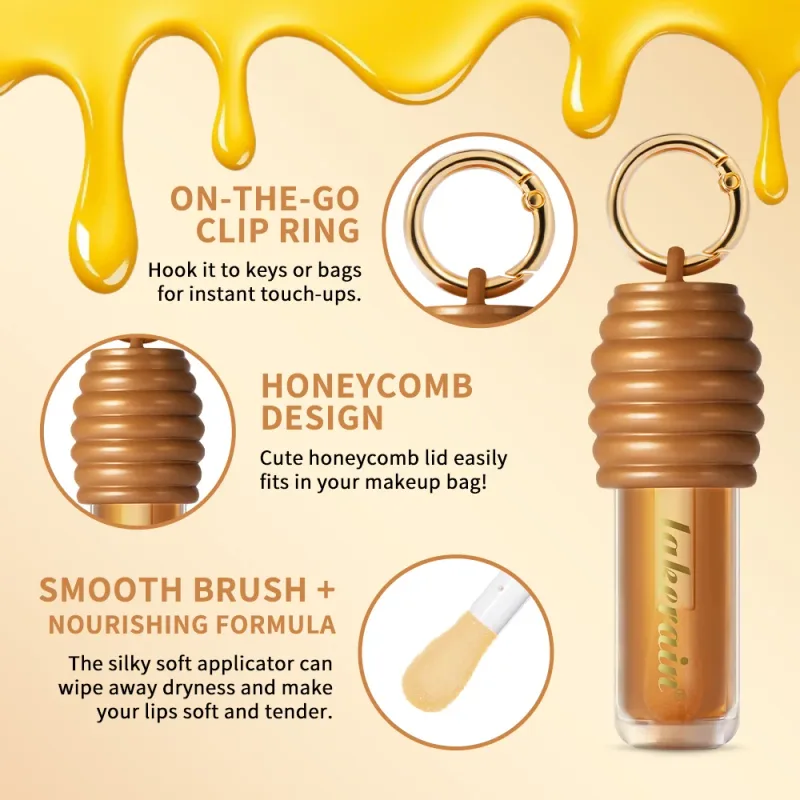 Lakerain Honey Lip Gloss Glossy Texture Lightweight Non-sticky Long Lasting Moisturized Gorgeous Glossy Finish Smooth Lip Makeup — image 6