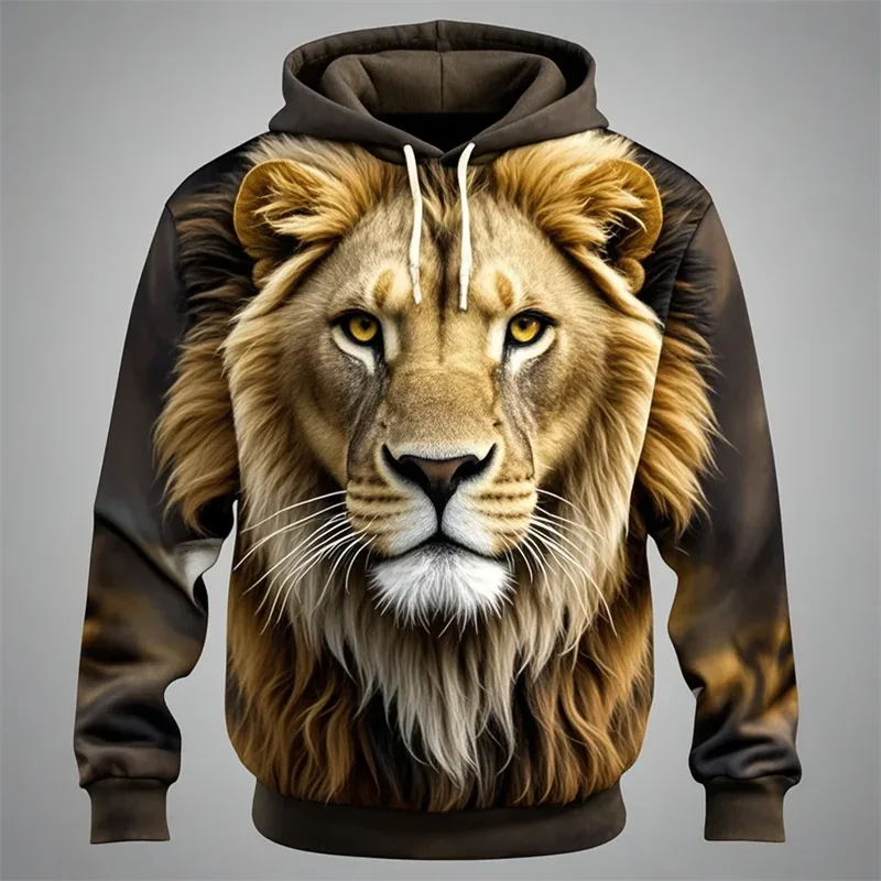 3D Aslan Grafik Baskılı erkek Hoodie Moda Sokak Kapşonlu Kazak Yaz Sonbahar Büyük Boy Eşofman Kazak Rahat Kapüşonlular