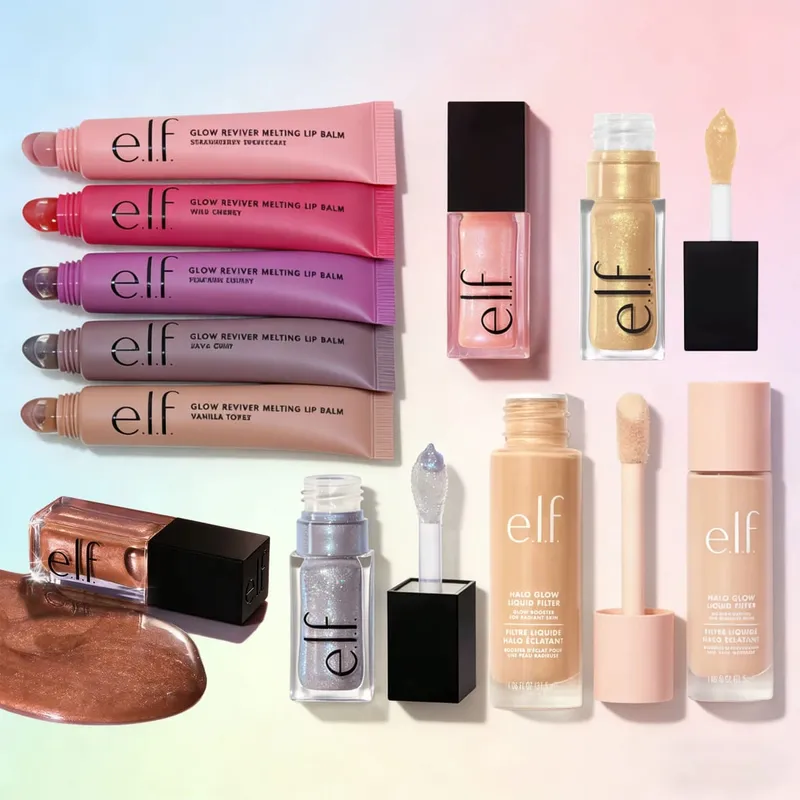 ELF Fashion Makeup Cosmetics Liquid Foundation Concealer וליפ גלוס מבהיר עם אורות מהבהבים Lip Oil Glossy Finish