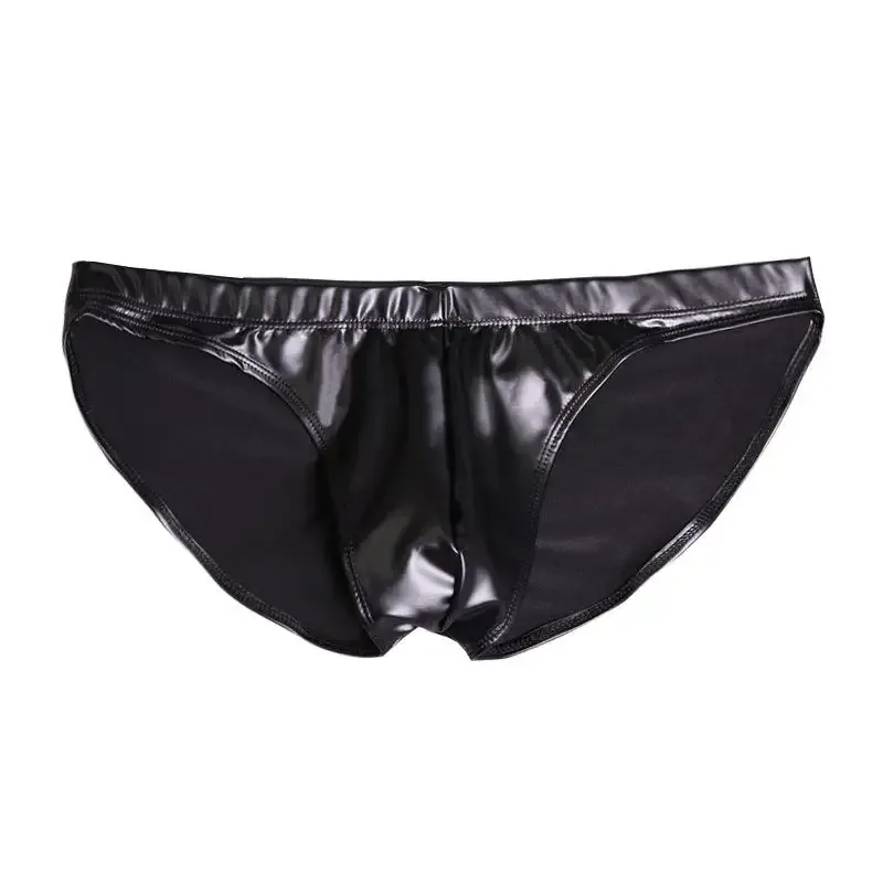 Oil Glossy Swimming Briefs PU Lather Elastic Low-rise Buttocks-Lifting Slip Bikini Shirring Crotch Seam Underwear Bathing Shorts