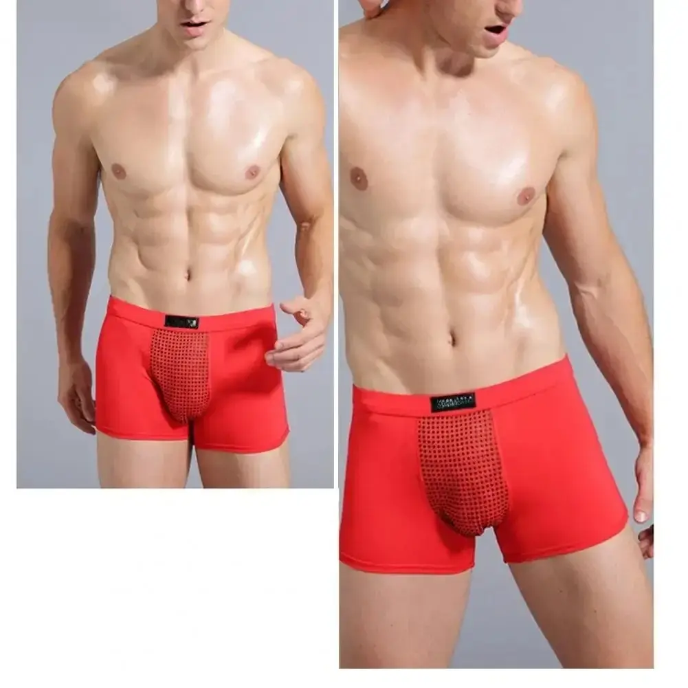 Men Boxers Sweat Absorption U Convex Magnetic Physiological Underwear Massage Solid Color Plus Size Men Underpants Inner Wear Cl