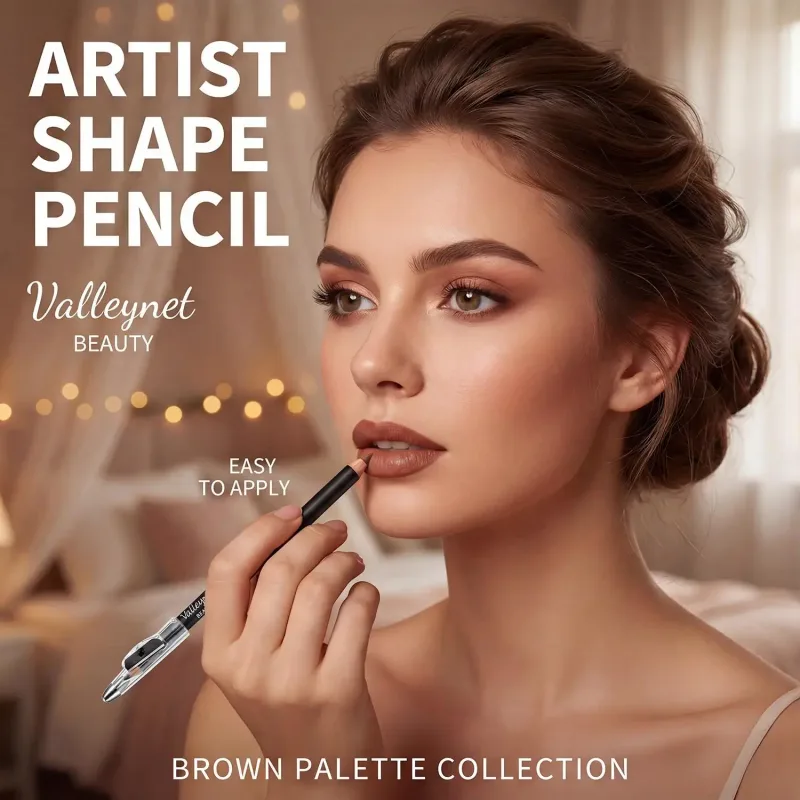 Σετ Lip Liner 4 Piece Brown Shades Ματ αδιάβροχο συμβατό με διάφορα lip glosses και κραγιόν φορητή τσάντα