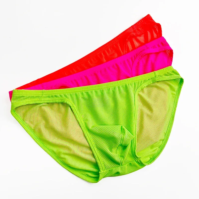 1PCS Men Neon Mesh Bikini Briefs Solid Color Elastic Waistband Multi Color Low Rise U Convex Pouch Breathable Quick Dry BS839 — image 4
