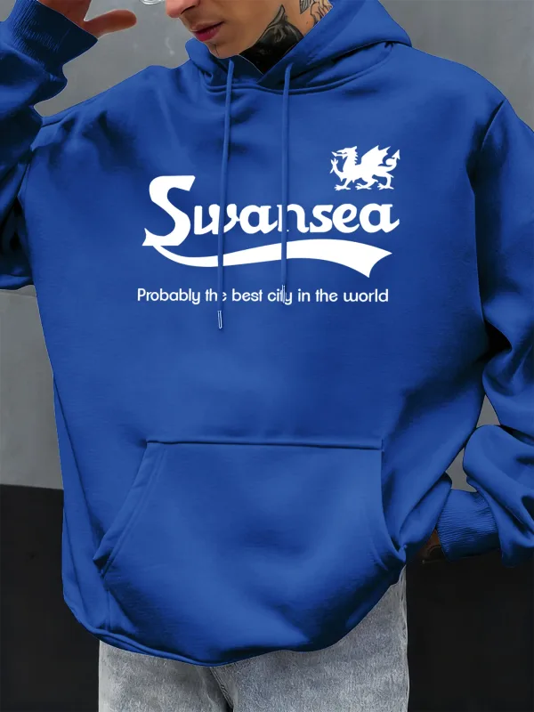 Swansea De Beste Stad Brief Ontwerp Herfst Mannen Hoody Pocket Hoodie Casual Fleece Zachte Truien Hiphop Kleding Losse Tops